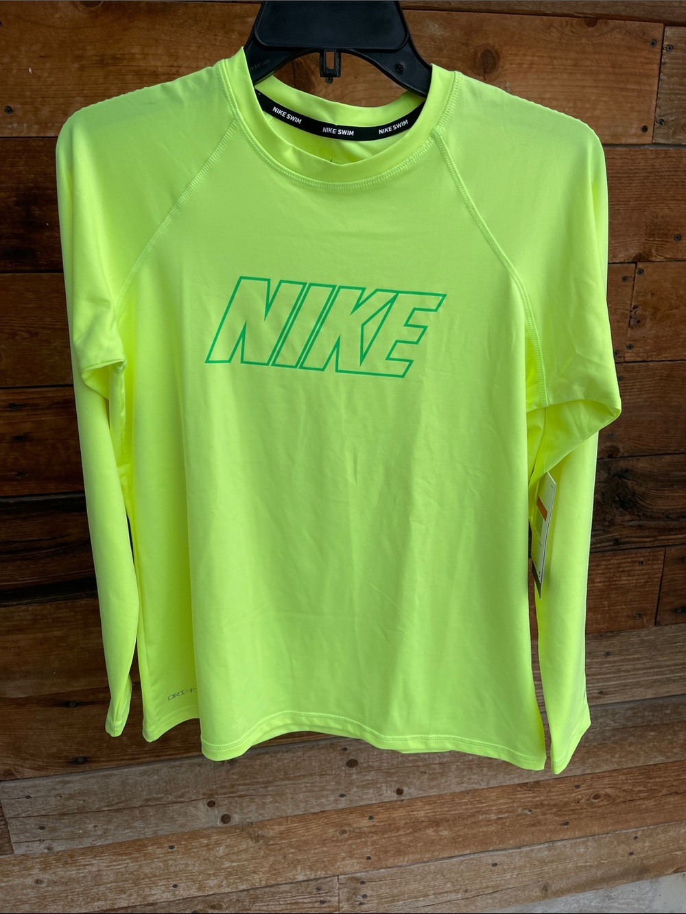 Nike Swim Dri-FIT Long Sleeve Rash Guard Neon Volt Logo Shirt NWT Size Large